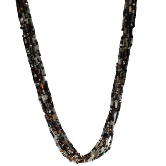 Vintage Boho Seed Beaded Multi Strand Chunky Necklace Fashion Jewelry Statement - Picture 1 of 5
